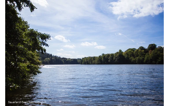 Blick aufs blaue Wasser des Biggesees